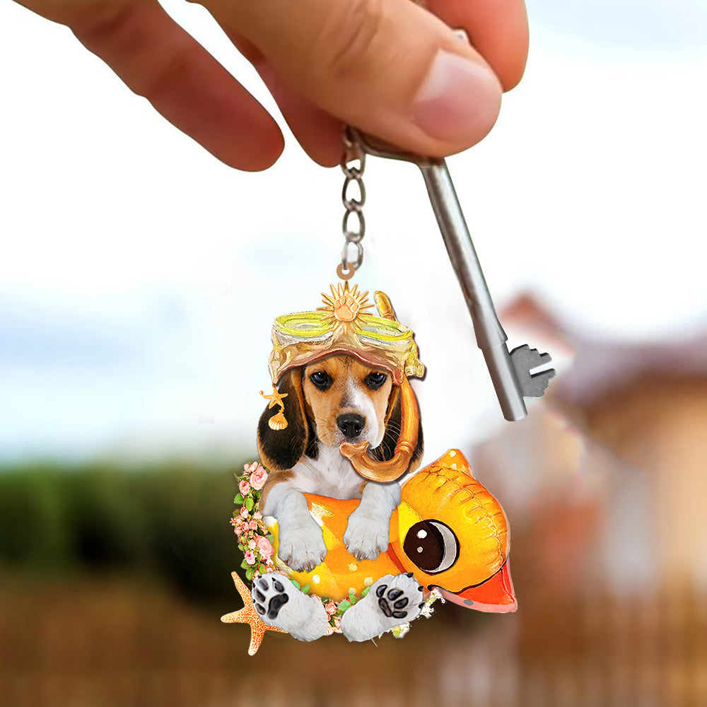 Beagle-Swimming Laps Keychain