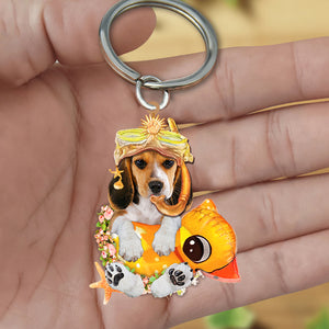 Beagle-Swimming Laps Keychain