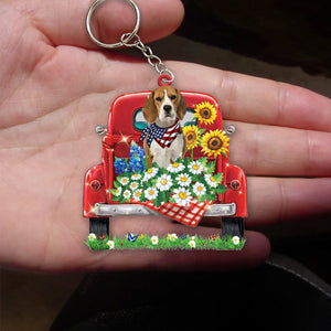 Beagle-Red Truck Flat Acrylic Keychain