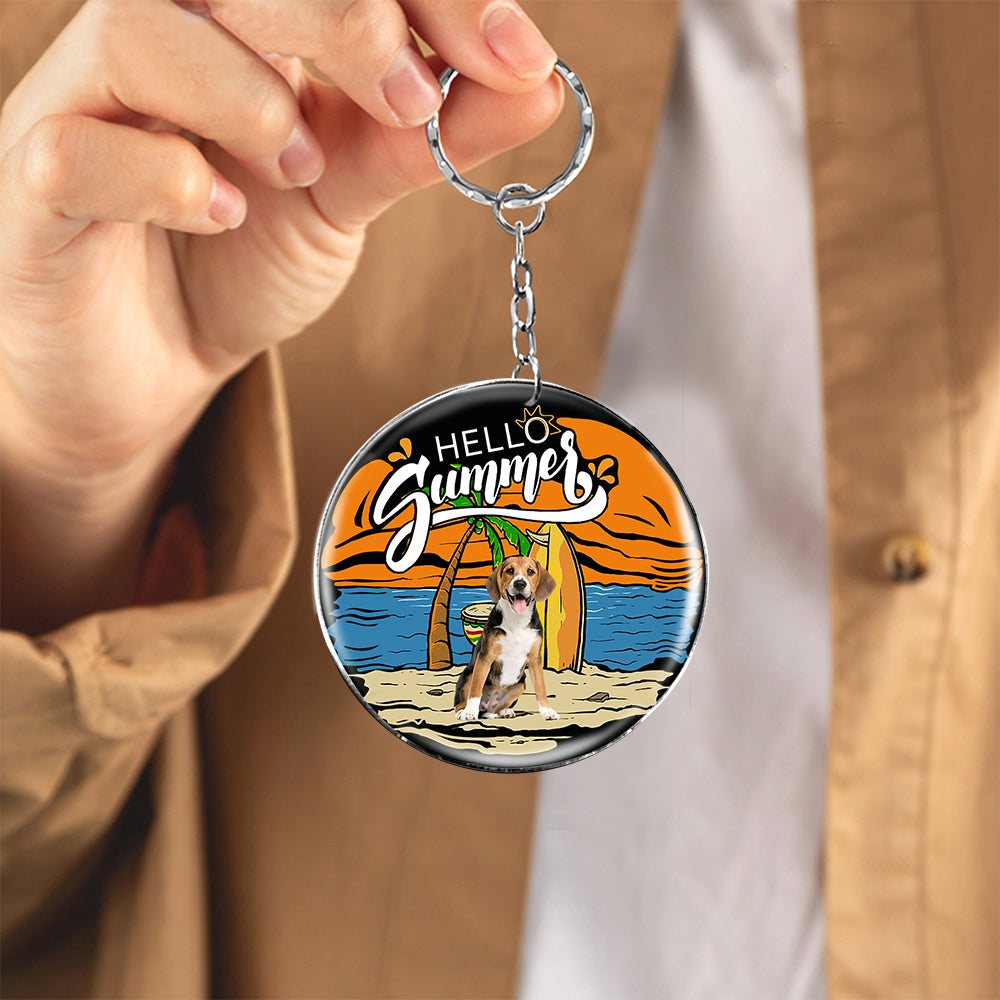 Beagle 2 Hello Summer-Round Resin Epoxy Metal Keychain