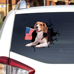 Beagle 2 And American Flag Independent Day Car Sticker Decal