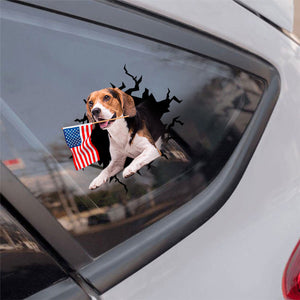 Beagle 2 And American Flag Independent Day Car Sticker Decal