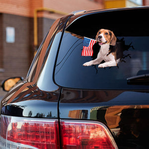 Beagle 2 And American Flag Independent Day Car Sticker Decal