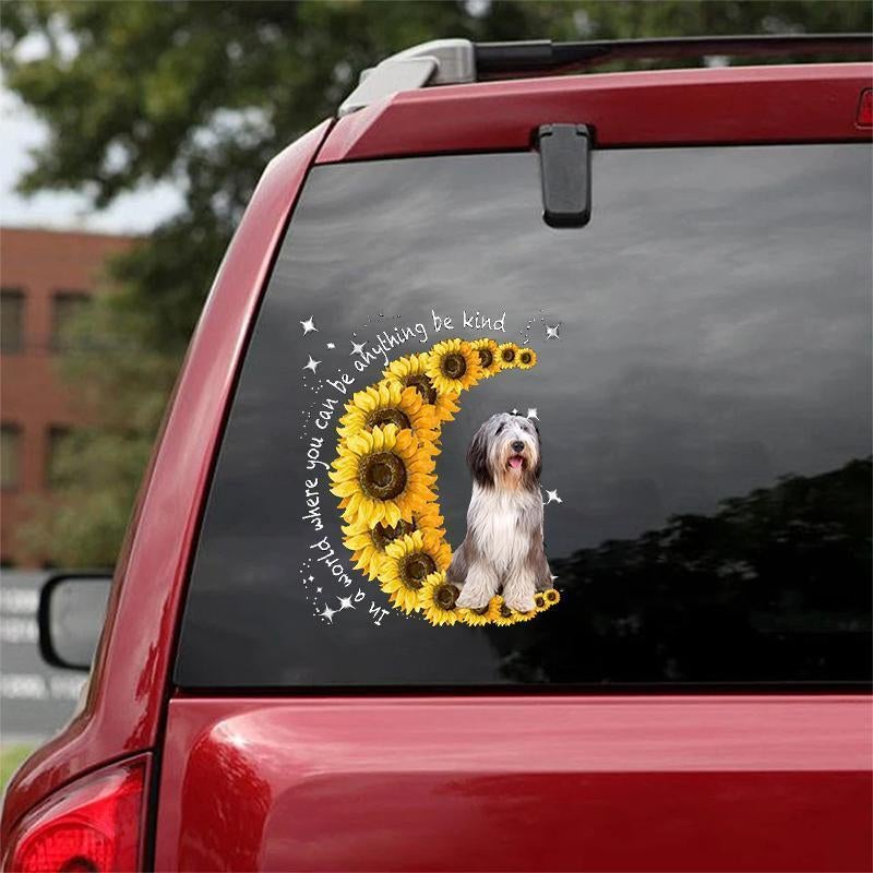 Bearded Collie-Sunflower Be Kind Car Sticker