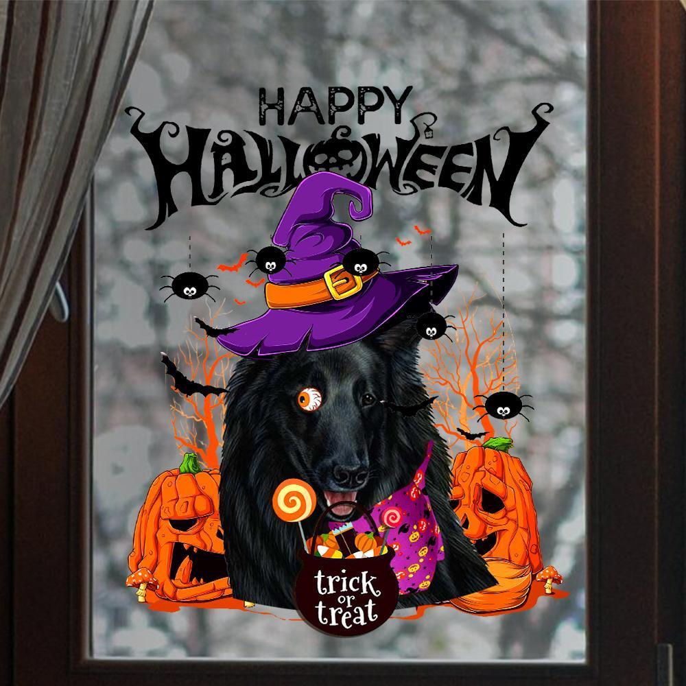 Belgian Sheepdog-Trick Or Treat-Halloween Window Clings Stickers