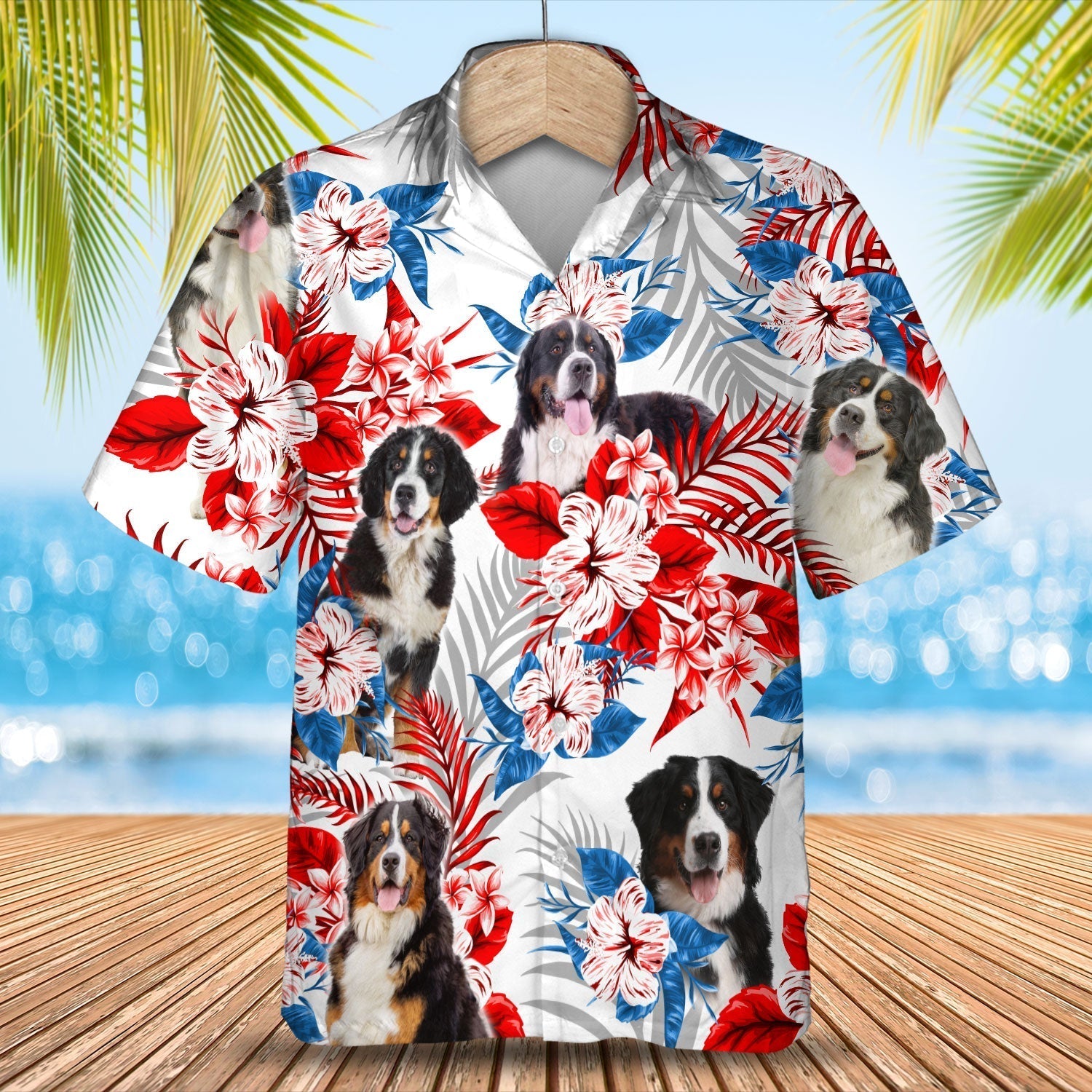 Bernese Mountain American Flag Hawaiian Shirt