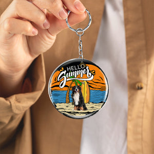 Bernese Mountain Dog Hello Summer-Round Resin Epoxy Metal Keychain