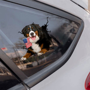 Bernese Mountain Dog And American Flag Independent Day Car Sticker Decal