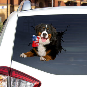 Bernese Mountain Dog And American Flag Independent Day Car Sticker Decal