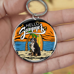 Bernese Mountain (2) Hello Summer-Round Resin Epoxy Metal Keychain