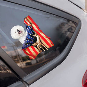 Bichon Frise-American Flag Front Car Sticker