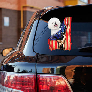 Bichon Frise-American Flag Front Car Sticker