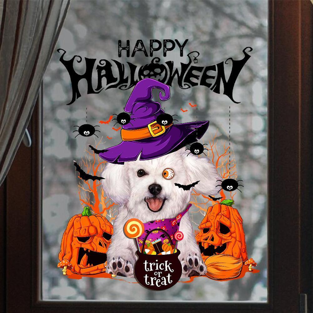 Bichon Frise-Trick Or Treat-Halloween Window Clings Stickers