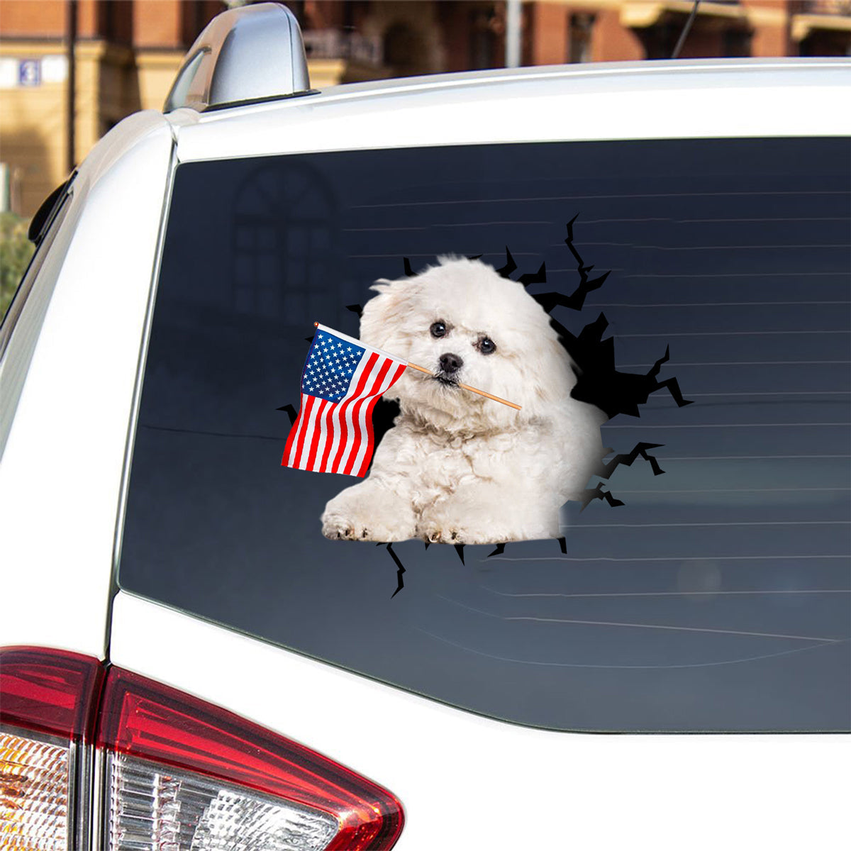 Bichon Frise2 And American Flag Independent Day Car Sticker Decal