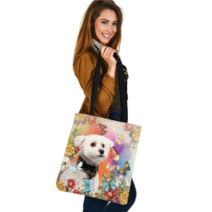 Bichon Frise And Butterflies-Cloth Tote Bag