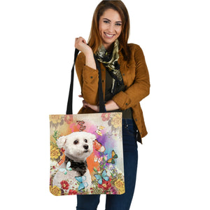 Bichon Frise And Butterflies-Cloth Tote Bag