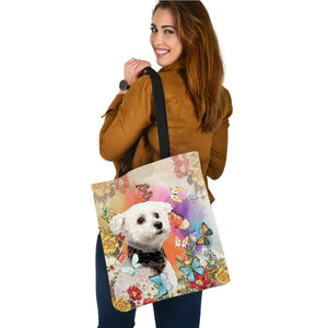 Bichon Frise And Butterflies-Cloth Tote Bag