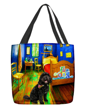 Black Cavapoo in the bedroom-Cloth Tote Bag