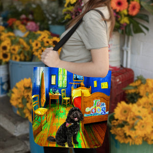 Black Cavapoo in the bedroom-Cloth Tote Bag