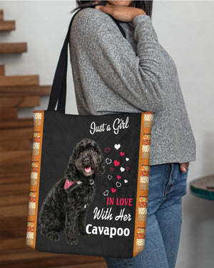 Black Cavapoo  In Love-Cloth Tote Bag