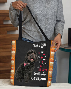 Black Cavapoo  In Love-Cloth Tote Bag