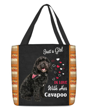 Black Cavapoo  In Love-Cloth Tote Bag