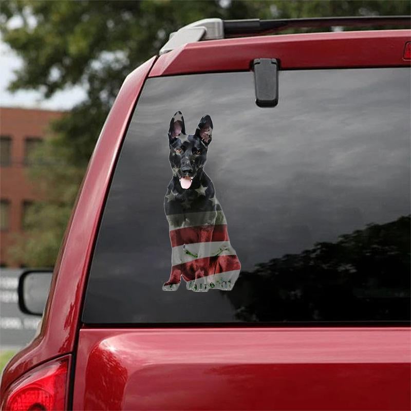 Black German Shepherd-Flag With Stars Car Sticker