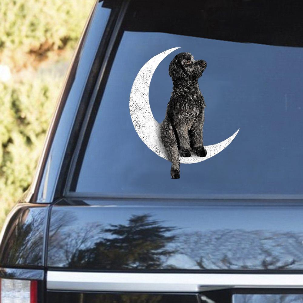 Black Goldendoodle-Sit On The Moon Decal