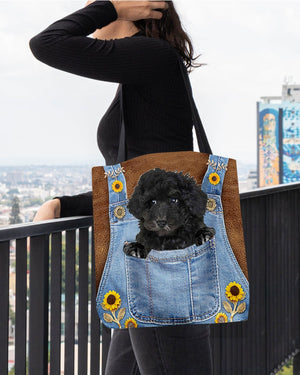 Black Maltipoo And Sunflower-Cloth Tote Bag