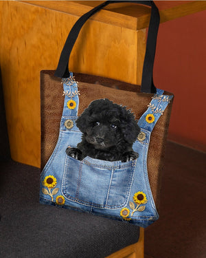 Black Maltipoo And Sunflower-Cloth Tote Bag