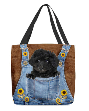 Black Maltipoo And Sunflower-Cloth Tote Bag