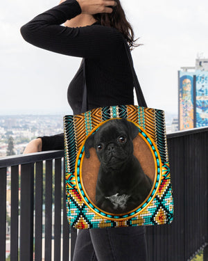 Black Pug-Ethnic Style Cloth Tote Bag