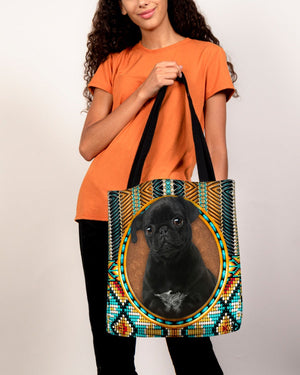 Black Pug-Ethnic Style Cloth Tote Bag