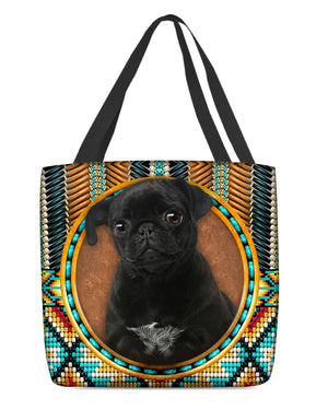 Black Pug-Ethnic Style Cloth Tote Bag