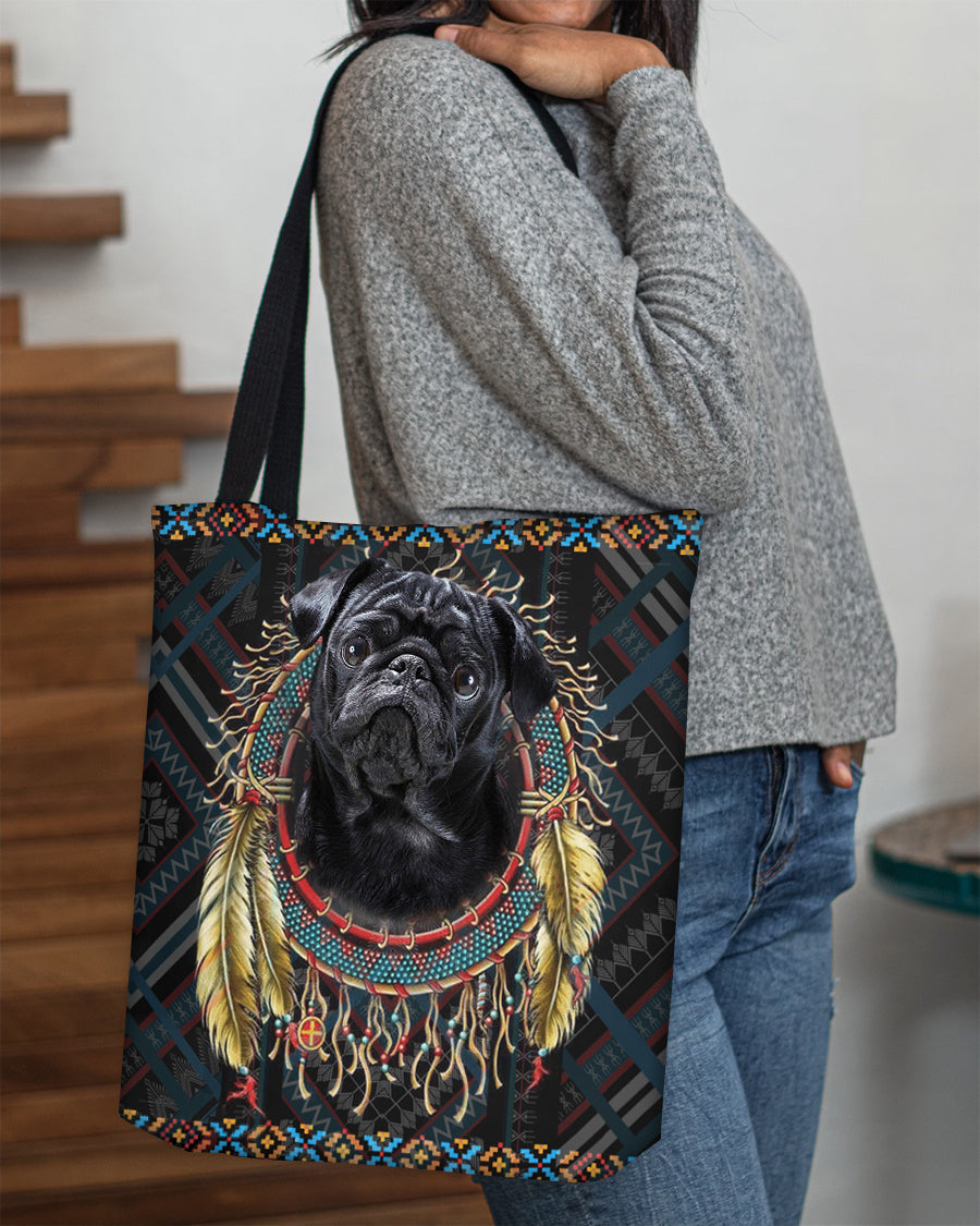 Black Pug  In Dreamcatcher Cloth Tote Bag