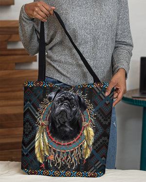 Black Pug  In Dreamcatcher Cloth Tote Bag