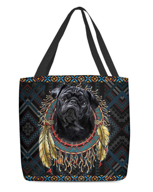 Black Pug  In Dreamcatcher Cloth Tote Bag