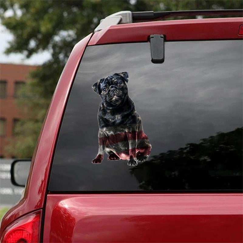 Black Pug-Flag With Stars Car Sticker