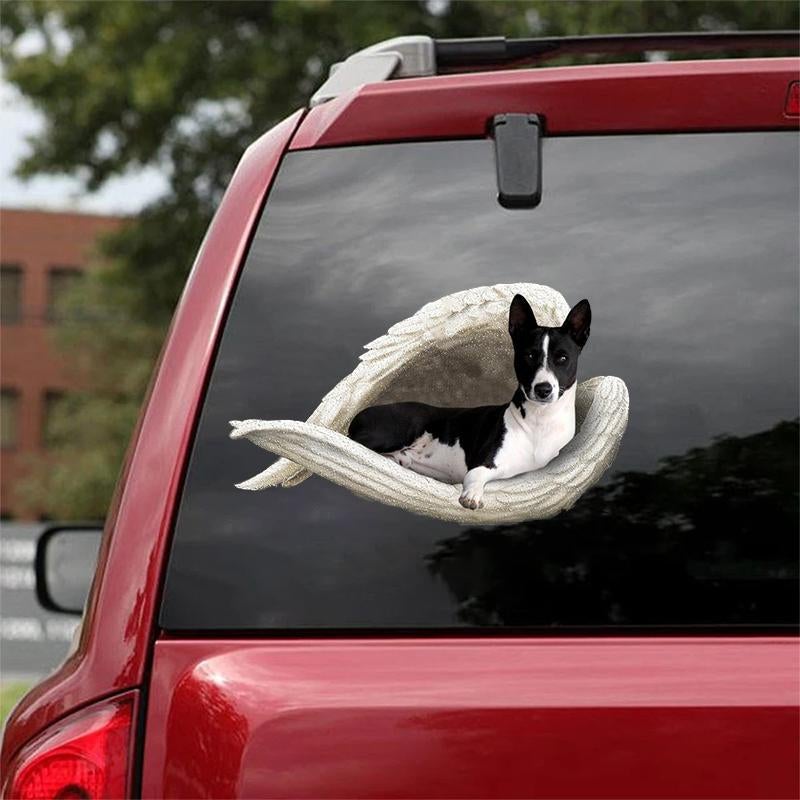 Black white basenji-sleeping angel CAR STICKER