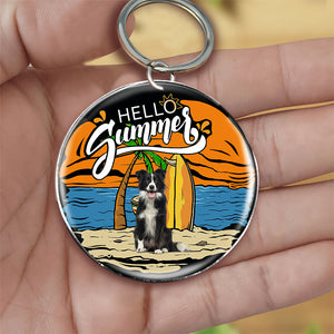 Border Collie Hello Summer-Round Resin Epoxy Metal Keychain