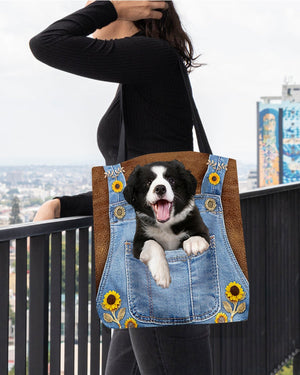 Border Collies And Sunflower-Cloth Tote Bag