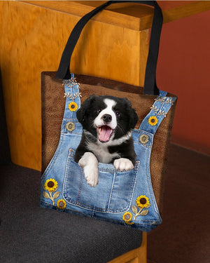 Border Collies And Sunflower-Cloth Tote Bag