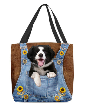 Border Collies And Sunflower-Cloth Tote Bag