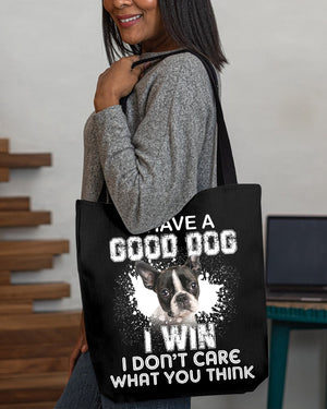 Boston Terrier-I Win Cloth Tote Bag