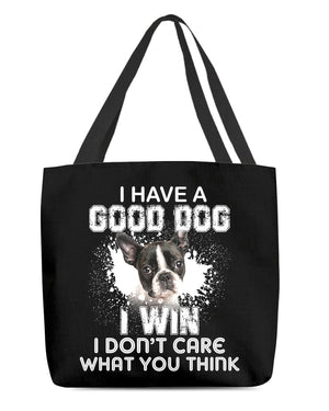 Boston Terrier-I Win Cloth Tote Bag