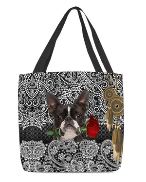 Boston Terrier-Rose Cloth Tote Bag