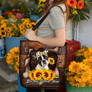 Boston Terrier-Sunflower&Dog Mom Cloth Tote Bag