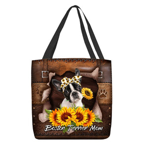 Boston Terrier-Sunflower&Dog Mom Cloth Tote Bag