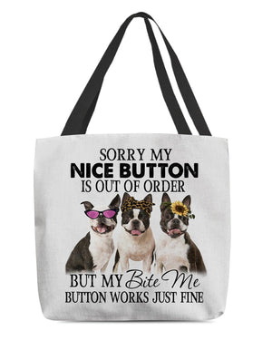 Boston Terrier-Bite Me Button-Cloth Tote Bag