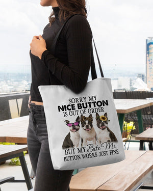 Boston Terrier-Bite Me Button-Cloth Tote Bag